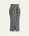 Balmain Button-front Check Tweed Maxi Skirt In Black