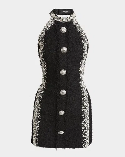 Balmain Crystal Embellished Mini Dress In Black