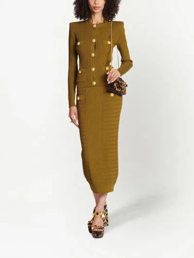 Balmain Button-front Knitted Dress In Gold