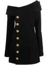 Balmain Button-front Off-shoulder Minidress In Black