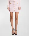 Balmain Button-embellished Ribbed-knit Mini Skirt In Pink