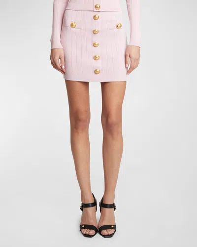 BALMAIN BUTTON-FRONT RIB KNIT MINI SKIRT