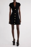 Balmain Buttoned Velvet V-neck Flared Mini Dress In 0pa Black