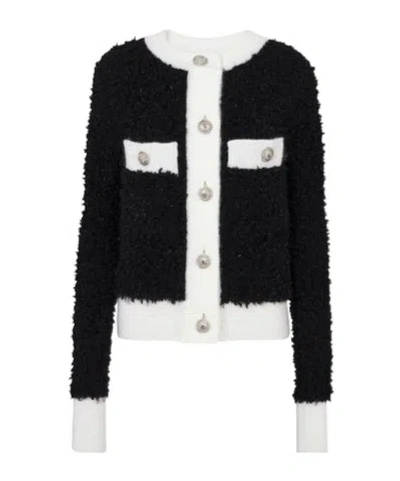 Balmain Buttoned Textured Knit Cardigan In Black