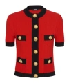 Balmain Short-sleeve Cropped Cardigan In Red