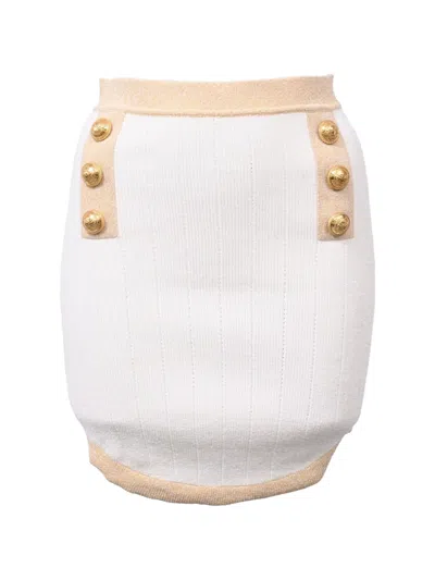 Pre-owned Balmain Button Knitted Mini Skirt In White