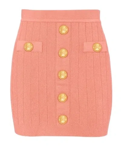Balmain Logo Button Knit Skirt In Pink