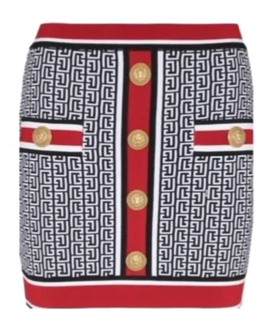 Balmain Embroidered Viscose Blend Mini Skirt In Red
