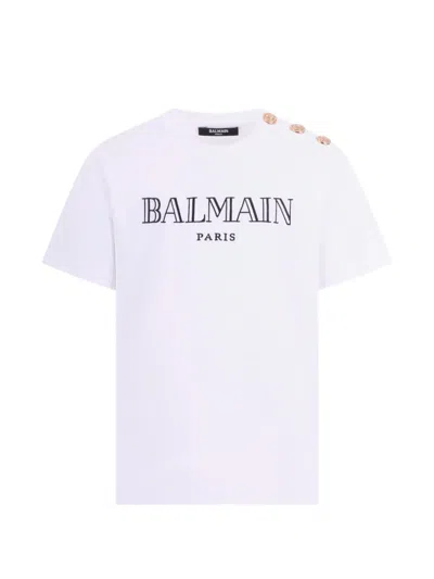 Balmain Kids' Button Logo-embroidery T-shirt In White