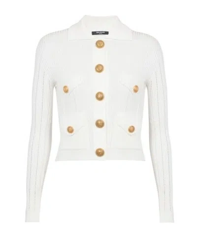 Balmain Short White Fitted Dress With Buttons