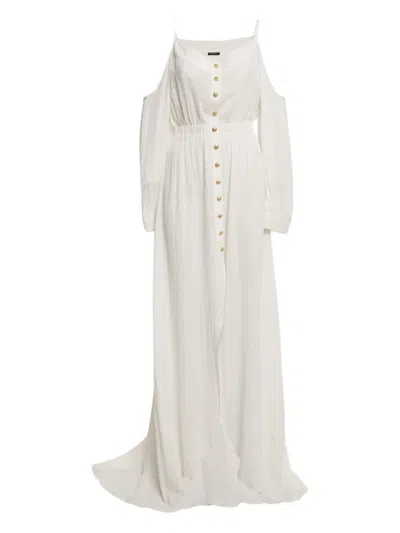 Pre-owned Balmain Button Maxi Dress In White