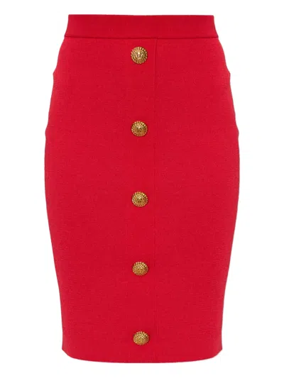 Balmain Button Mini Skirt In Red