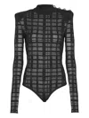 Balmain Button Plaid-pattern Bodysuit In Black