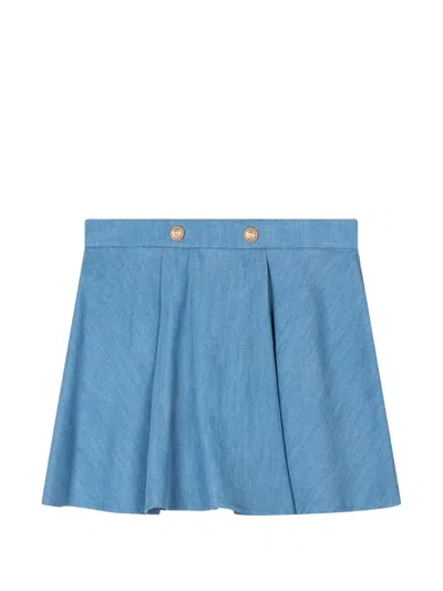 Balmain Button Pleated Skirt In Blue
