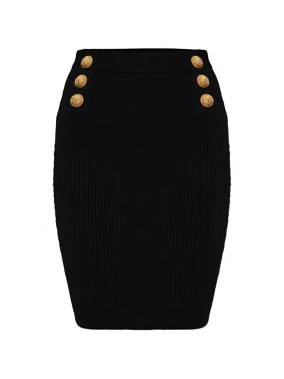 Balmain Button Ribbed Skirt In Black