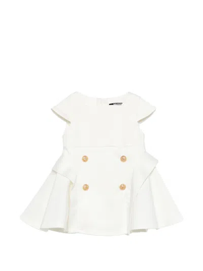 Balmain Babies' Button Ruffled Dress Set In White