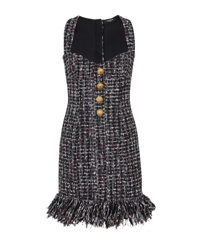 Balmain Tweed Mini Dress With Buttons In Black