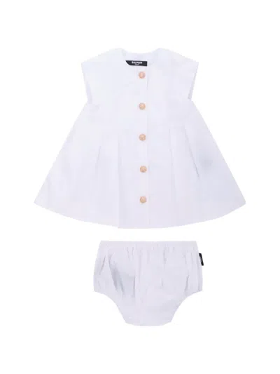 Balmain Babies' Button Short-sleeve Dress In White