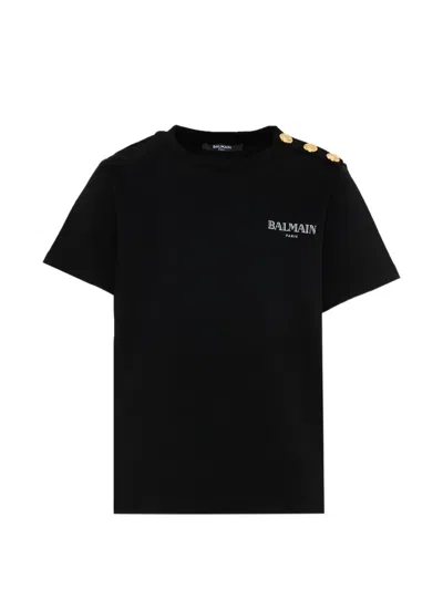 Balmain Kids' Button Short-sleeve T-shirt In Black