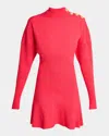 Balmain Button-shoulder Batwing-sleeve Mini Sweater Dress In Pink