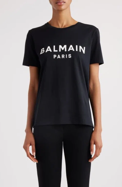 BALMAIN BALMAIN BUTTON SHOULDER COTTON LOGO GRAPHIC T-SHIRT