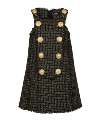 Balmain Button Sleeveless Tweed Dress In ブラック