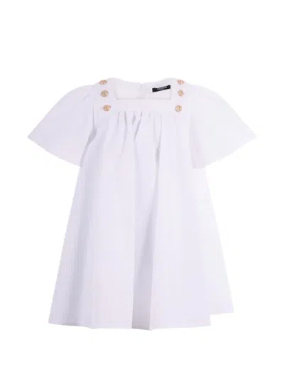 Balmain Kids' Button Square-neck Dress In White