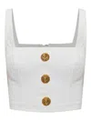 Balmain Button Square-neck Top In White