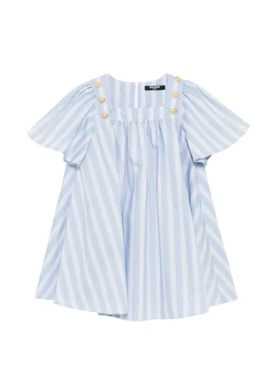 Balmain Button Striped Dress In Blue