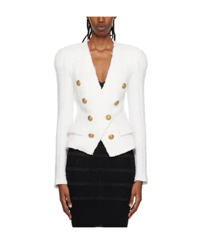 Balmain Button Suit Jacket In White