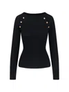 Balmain Sweater Three Buttons Crew Neck Ribbed In Black