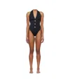 Balmain Black Buttons One-piece Swimsuit In Brown