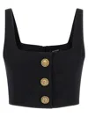Balmain Cropped Sleeveless Top Gold Button Detail In Black