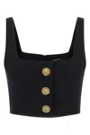 Balmain Cropped Sleeveless Top Gold Button Detail In Black