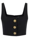 Balmain Cropped Sleeveless Top Gold Button Detail In Black