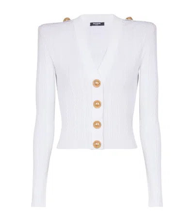 BALMAIN BUTTON-TRIM CABLE-KNIT CARDIGAN