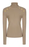 Balmain Button-trimmed Knit Turtleneck Sweater In Beige