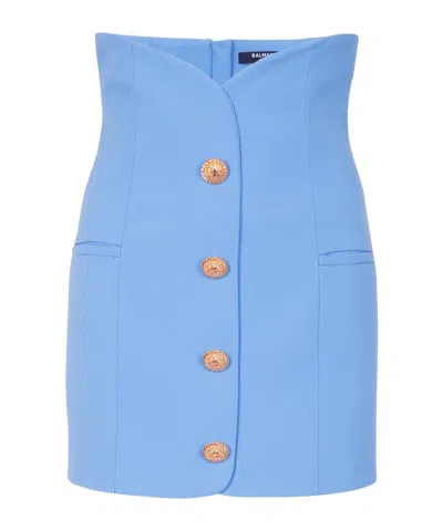 Balmain Buttoned Tulip Miniskirt In Blue
