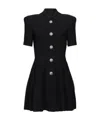 Balmain Short-sleeve Button-front Ribbed Knit Mini Shirtdress In Black