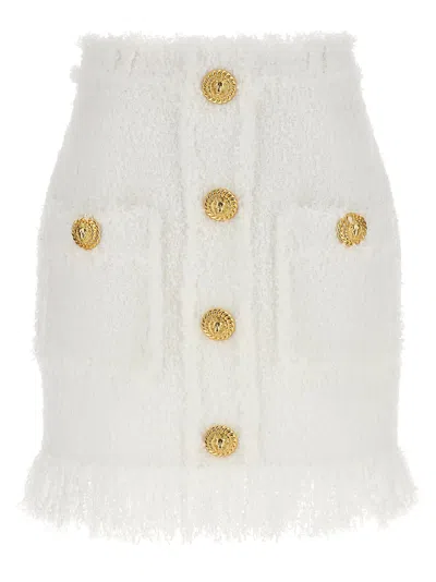 BALMAIN BUTTON TWEED SKIRT