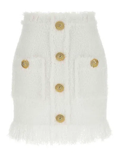 BALMAIN BUTTON TWEED SKIRT