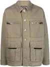 Balmain Button-up Stretch-cotton Military Jacket In Green