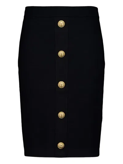 Balmain Button Zip Midi Skirt In Black