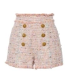 Balmain Buttoned Tweed Shorts In Pink