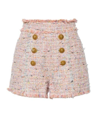 BALMAIN BALMAIN FRAYED TWEED BUTTON SHORTS