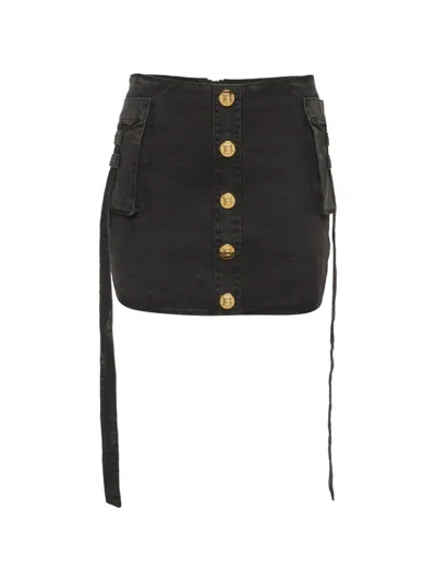 Pre-owned Balmain Button-detail Denim Mini Skirt In Black