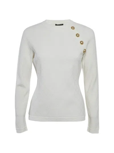 Pre-owned Balmain Button-detail Diamond-pattern Sweater In White
