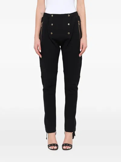 Balmain Button-detail Jersey Zip-pocket Trousers In Black