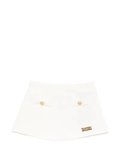 Balmain Babies' Button-detail Logo-plaque Skirt In White