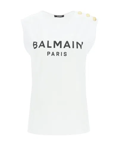 Balmain Button-detail Logo-print Tank Top In Multi